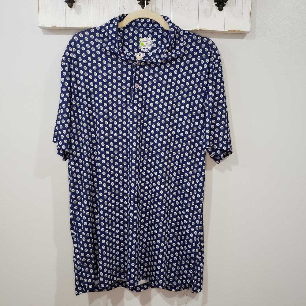 TailorByrd Performance Polo Shirt Blue Geometric Print Men's Medium